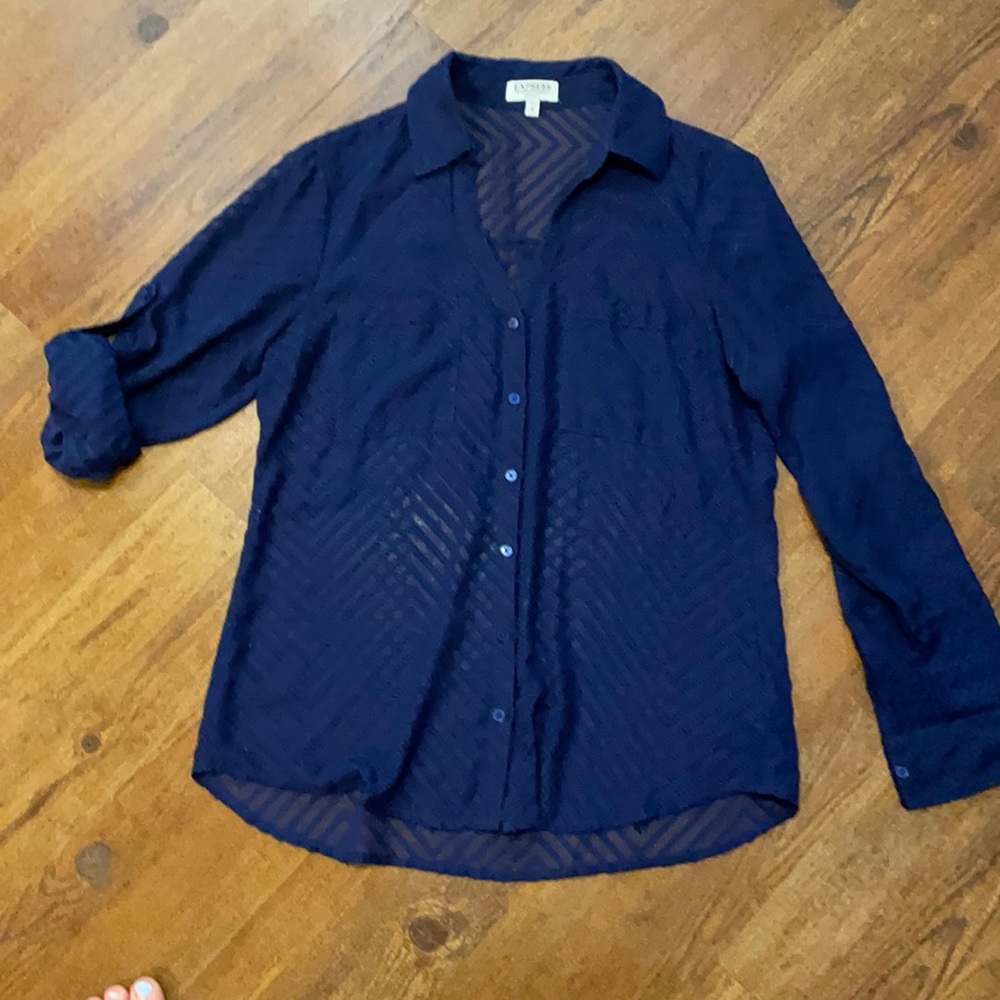 Blue sheer button down shirt